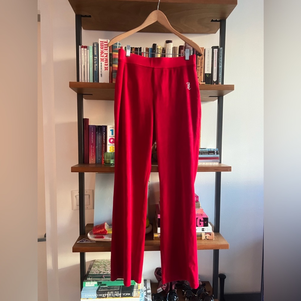 Juicy Couture Red Velour Track Pant with Small JC Bling